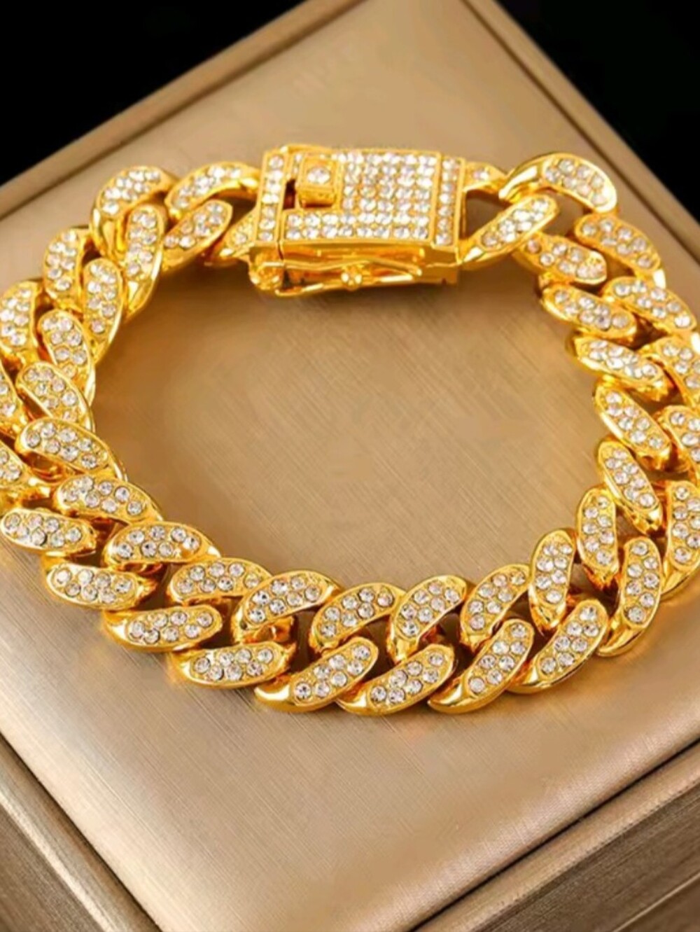 Men/Women 316L Stainless Steel Gold Color Cuban Link Iced Out Bracelet